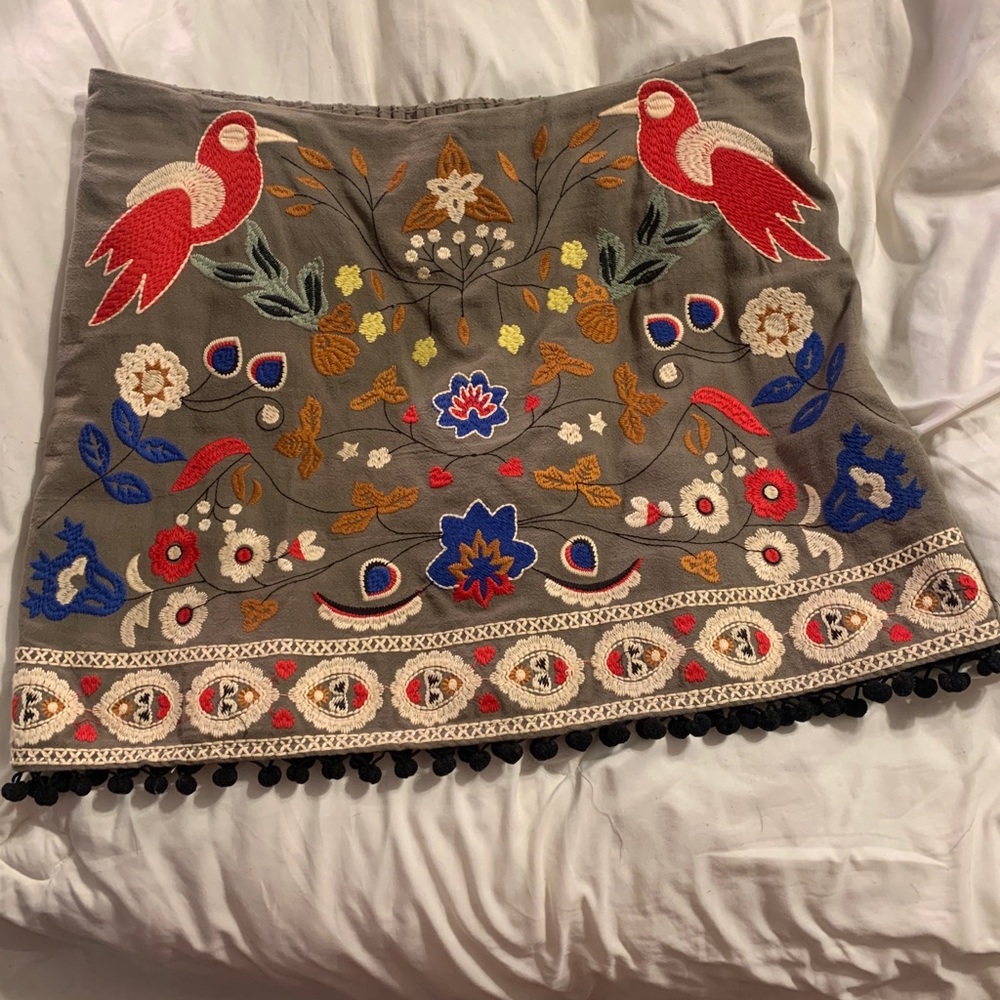 Embroidered olive green skirt